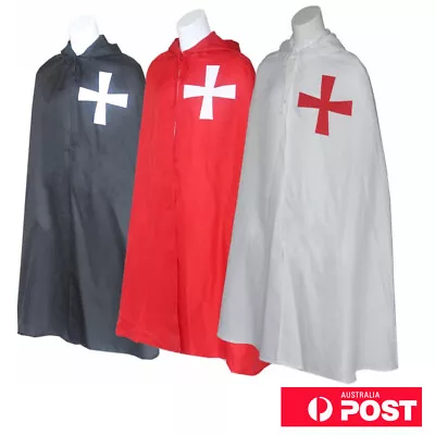 Knights Templar Cape Medieval Warrior Crusader Hooded Cloak Robe For Men Costume • $21.37