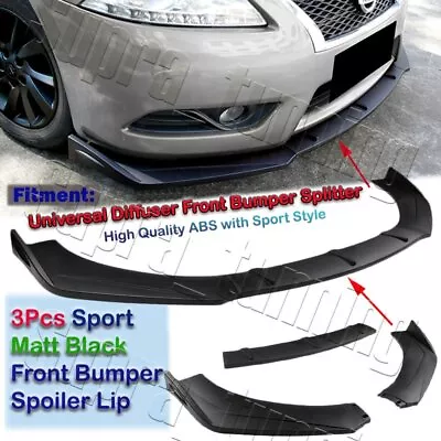 Unpainted Black Front Bumper Protector Body Splitter Spoiler Lip 3PCS Universal • $28.89