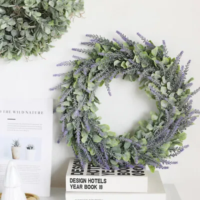 Summer Topiary Wreath Faux Eucalyptus Leaf Door Wall Hanging Lavender Garland • £9.95