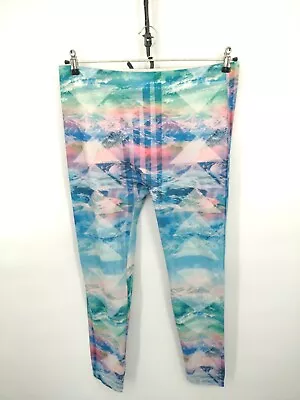 Leggings Womens Size XL 15 17 Pastel Blue Pink Landscape Mountains High Rise EUC • £10.02