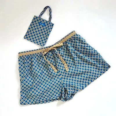 Vera Bradley Pajama Shorts Blue And Yellow Cotton With Matching Bag Size XL • $25
