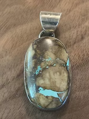 Vintage TG Boulder Turquoise Sterling Silver Pendant Signed • $0.99