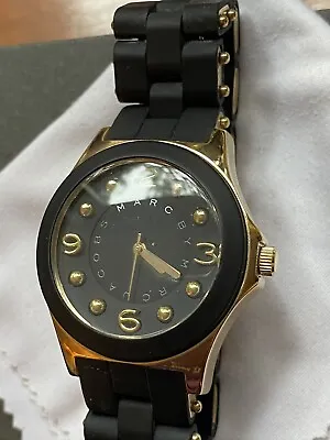 Marc Jacobs Ladies Black Gold Pelly Rubber Style Strap Watch MBM2540 • $49