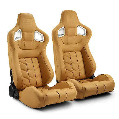 Beige PVC Reclinable Pure Series Sport Racing Seats Pair W/Slider Left/Right • $342.50