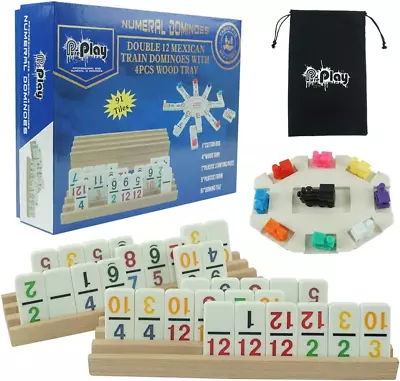 Mexican Train Dominoes Set With Numbers - Double 12 Colored Number Dominoes - In • $43.43