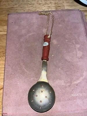 Vintage Miniature Metal Spoon With Holes Red Wood Handle 5” Long • $10