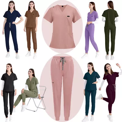 NiaaHinn Scrub Uniform Set Women Men V-Neck Top Jogger Pant Medical Summer Scrub • $18.98