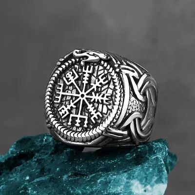 Men's Fashion Ring Viking Imbued Celtic Compass Design Stainless Steel • $12.95