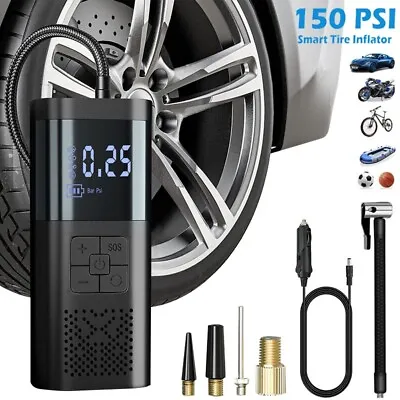 150 PSI Air Compressor Tire Inflator Fits Car Moto Bike Tires Air Pump Cordless • $15.99