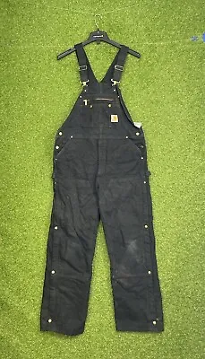 Carhartt Mens Black Quilt Lined Bib Overalls Size 40 X 32 R41-BLK Workwear Heavy • $79.99