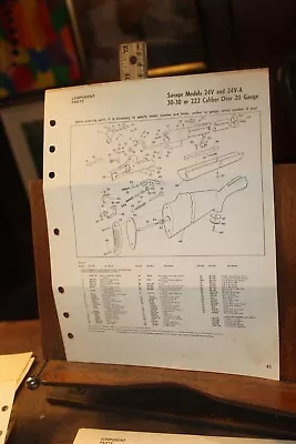 Vintage Gun Diagram Component Parts Page Savage Model 24V 330 • $5