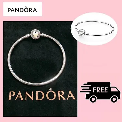 $65.99 • Buy Pandora You Are So Loved Enamel Loving Heart Silver Bangle 17cm 590746 FreePost