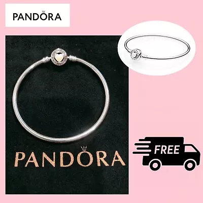 Pandora You Are So Loved Enamel Loving Heart Silver Bangle 19cm 590746 FreePost • $73.99