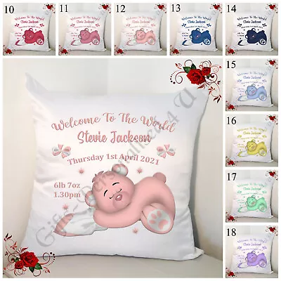 Personalised 18  Cushion - New Born Baby Gift - Bear - Designs 10-18 • £15.99