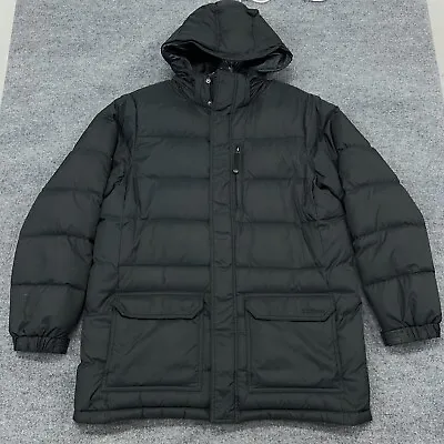 LL Bean Jacket Mens L Black Goose Down Parka Mid-Length Puffer Full Zip Hooded • $99.95