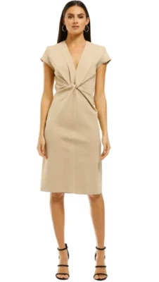 $199 • Buy Scanlan Theodore Milano Crepe Turban Knee Length Dress In Sesame Size 12 AU