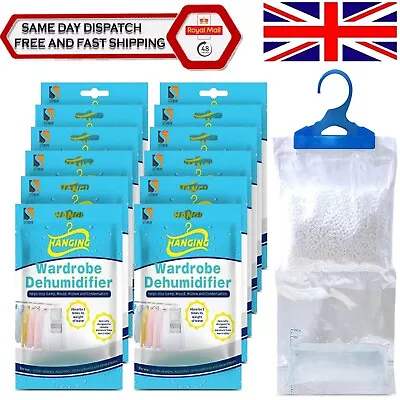 12 Pcs Of Hanging Wardrobe Dehumidifier Bags Stops Damp Mould Absorb Moisture • £11.85