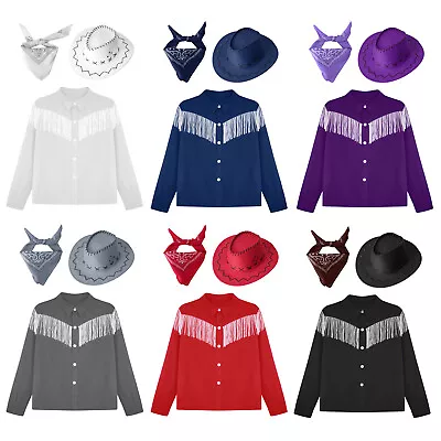 Kids Boys Shirt With Hat Western Cowboy Costume Long Sleeve Tops Circus Outfits • $14.71