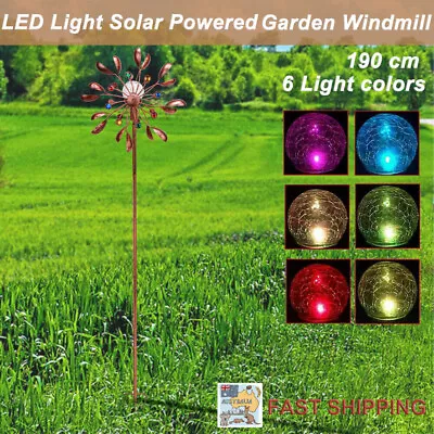 190CM Windmill Art Decor LED Light Solar Powered Wind Spinner Garden Yard Lawn • $42.95