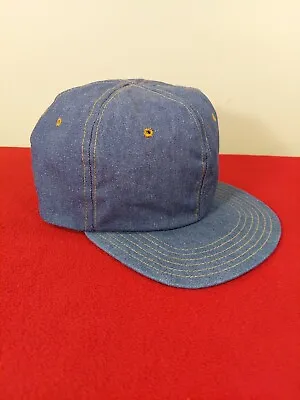 Vintage Blue Denim Stamped Inside Gold Stitched Snapback Hat USA Made • $14.99