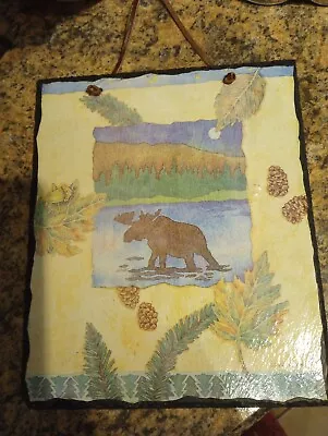 EVERGREEN Artist's Palette Slate Moose Crossing Mountain Stream Lodge Wall Decor • $24.99