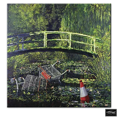 Banksy Painting Water Lilies   BOX FRAMED CANVAS ART Picture HDR 280gsm • £14.99