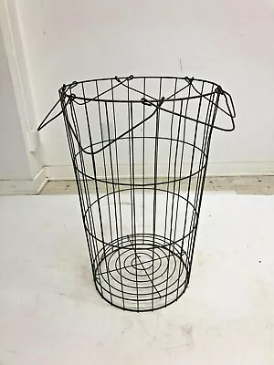 Vintage Wire Laundry Basket Metal Collapsible Hamper Country Industrial Bedroom • $115