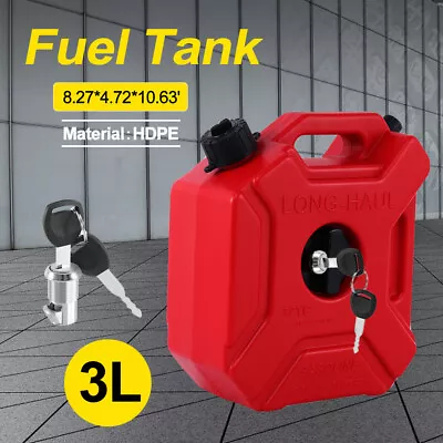 3L Petrol Fuel Tank Oil Can With Lock Key Bracket Holder For Motorcycle Car Auto • $36.99