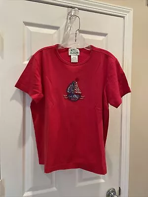 Quacker Factory Sz M ￼ Read Pretty Sailboat ￼Bling  Short Sleeve  Top Pretty • $23.19