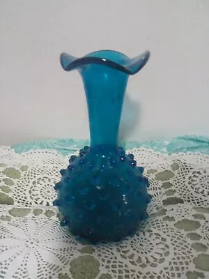 Vintage Glass Blown  Empoli Vase Beautifull Peacock Blue Colour  • $68