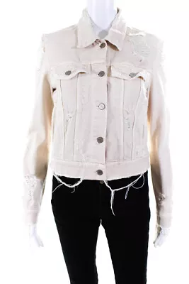 J Brand Womens Distressed Front Seam Multi Pocket Denim Jean Jacket Pink Size XS • $34.81