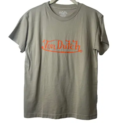 NWOT Von Dutch Kustom Kotton Tan Orange Crew Neck Short Length T-Shirt Women M • $29