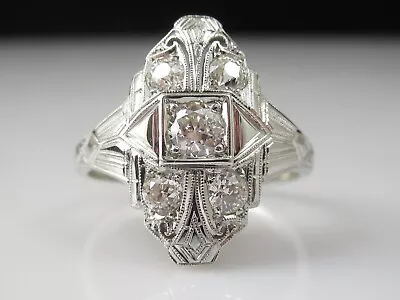 Art Deco Diamond Ring 18K White Gold Byard F. Brogan Old Mine Old European Cut • $995