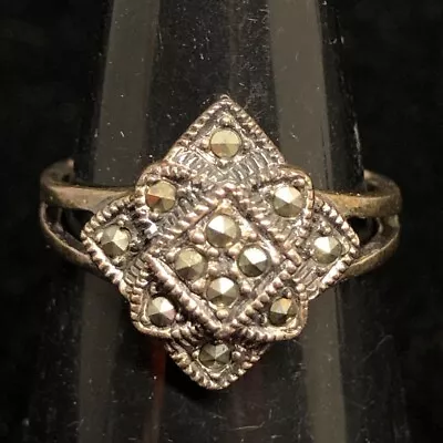 925 Silver Ring 3.42g Marcasite Stones Size N Floral Flower Fine Jewellery -CP • £7.99