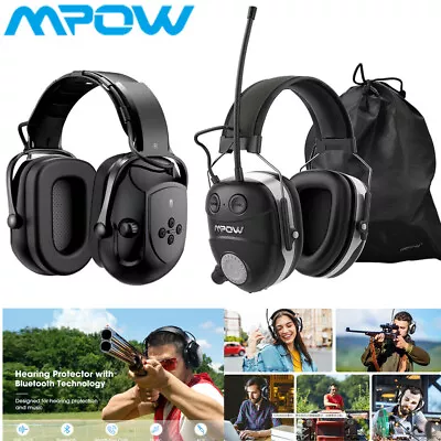 MPOW Bluetooth Ear Defenders Earmuffs Hearing Protector Noise Reduction Mic UK • £31.34