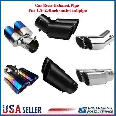 Dual Rear Exhaust Pipe Tail Muffler Tip Round Chrome Stainless Steel Accessories • $21.99