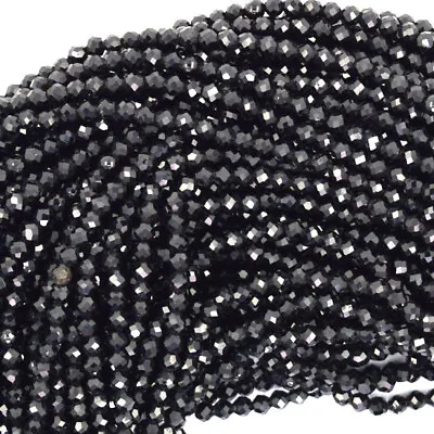 Natural Faceted Black Spinel Round Beads Gemstone 15.5  Strand 2mm 3mm 4mm • $4.99