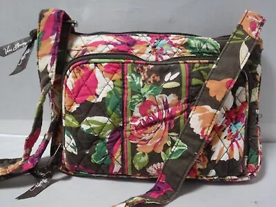 Vera Bradley Crossbody Purse English Rose Floral Bag Brown Pink Flowers Small • $14.99