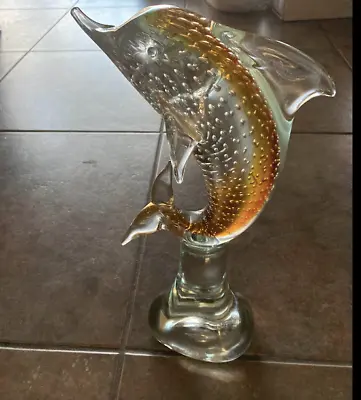 Vintage Venetian Muriano Controlled Bubble Yellow Glass Decorative Dolphin • $65