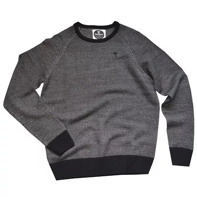 Men Sweater Grey ColorÂ Black TrimÂ Crew Neck Guinness Logo Cross Stitch Design • $26.90