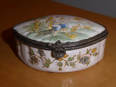 Antique-Porcelain Or China?- Trinket Or Pill Box With Silver Edging Poss LImoges • £6