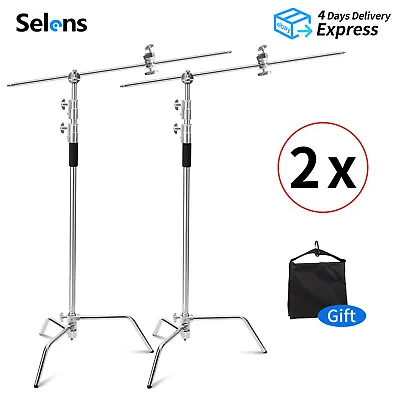  2Pack 3.3m Heavy Duty C Stand Light Studio Boom Arm Grip Heads Stainless Steel • $285.99