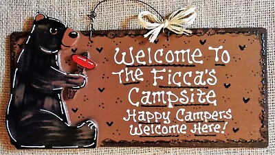 Welcome Personalize HAPPY CAMPERS BEAR Name Art SIGN Camping Camp Cabin Campsite • $13