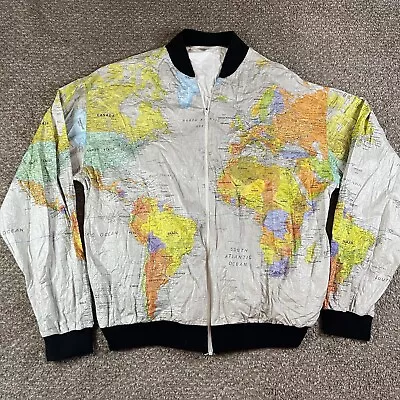 Vintage Wearin' The World Tyvek Jacket 80s 90s Windbreaker Map Kurt Cobain Sz L • $75