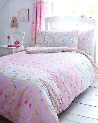 Kids Girls Pretty Pink  & White 100% Cotton Duvet Set - Toddler Single Double • £9.99