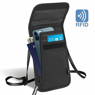 $27.54 • Buy RFID-Blocker Protection For Smartphone Money Mens Passport Neck Pouch Wallet AU