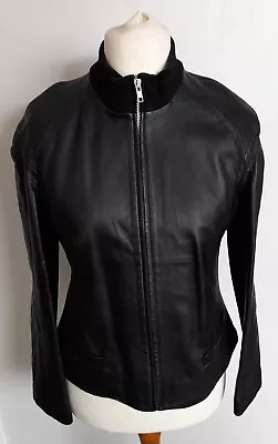 MARKS AND SPENCER - REAL LEATHER Jacket Black Soft Size 12 • £54.99