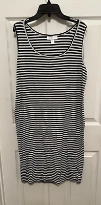 Motherhood Maternity Sleeveless Tank Dress Navy Blue White Striped Ribbed Sz XL • $12.67