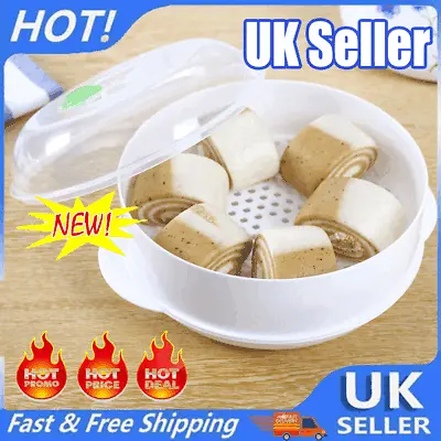 Tier Microwave Steamer Round Healthy Vegetable Fish Pasta Rice Steamer With Lid • £7.61