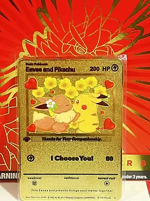 Pikachu And Eevee I Choose You!Gold Metal Pokémon Card- Collectible/Gift/Display • $9.99